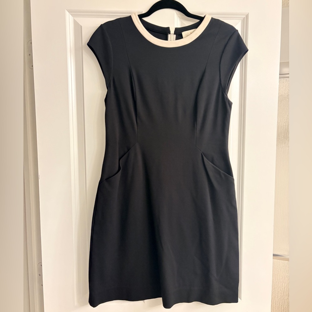 Kate Spade Mod Black Dress, White/Off White Scoop Neck Zipper, Pockets, Size 8
